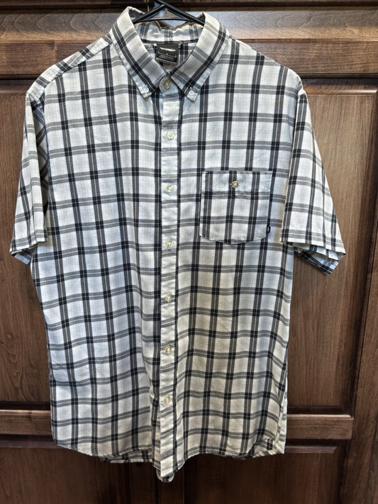 Nike Golf Plaid Button-Down Shirt Men’s Large Gray Black Short Sleeve Casual