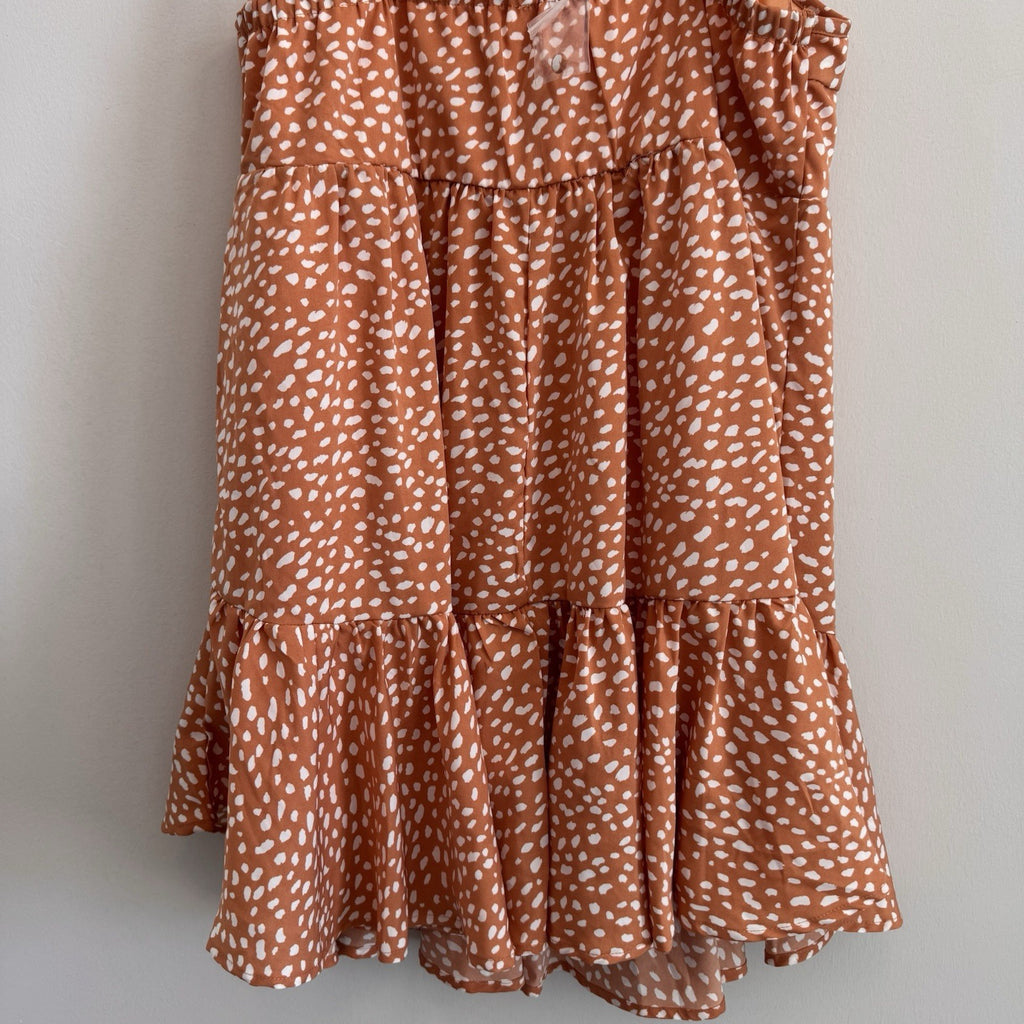 Pink Lily Boutique Babydoll Mini Dress M Orange Dalmatian Tiered NWOT
