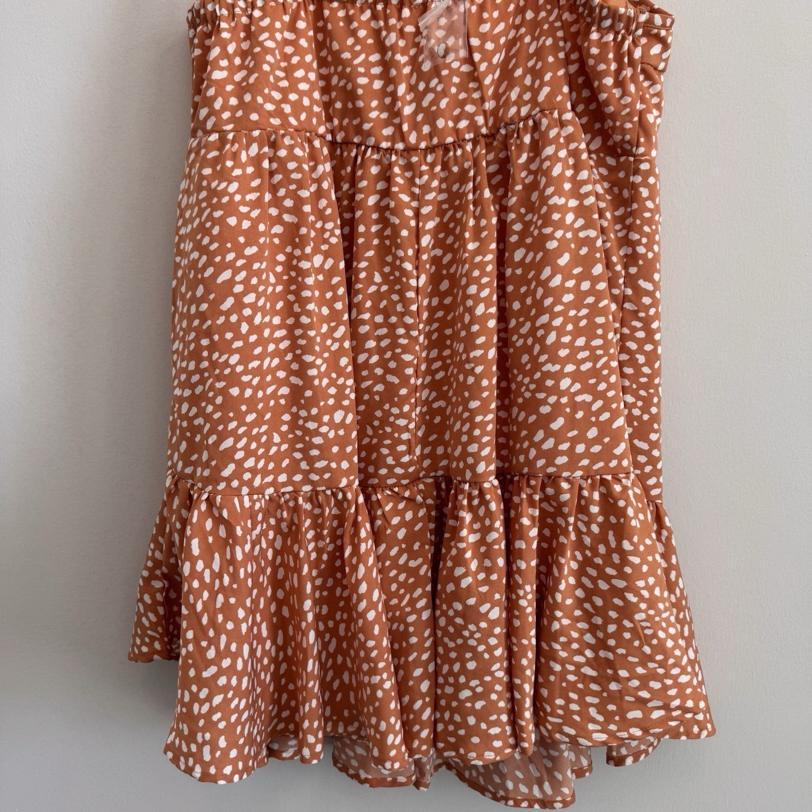 Pink Lily Boutique Babydoll Mini Dress M Orange Dalmatian Tiered NWOT