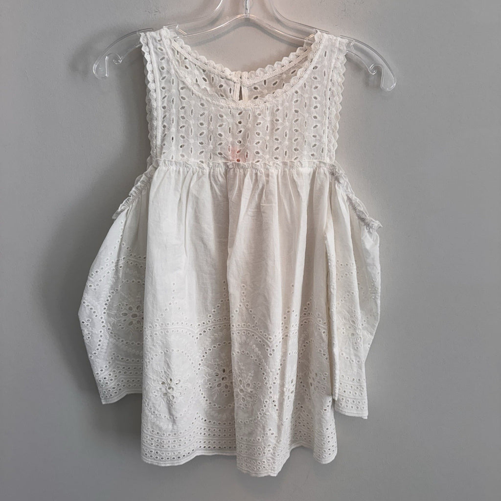 NWT Entro Boutique White Eyelet Lace Cold Shoulder Boho Bell Sleeve Top S Womens