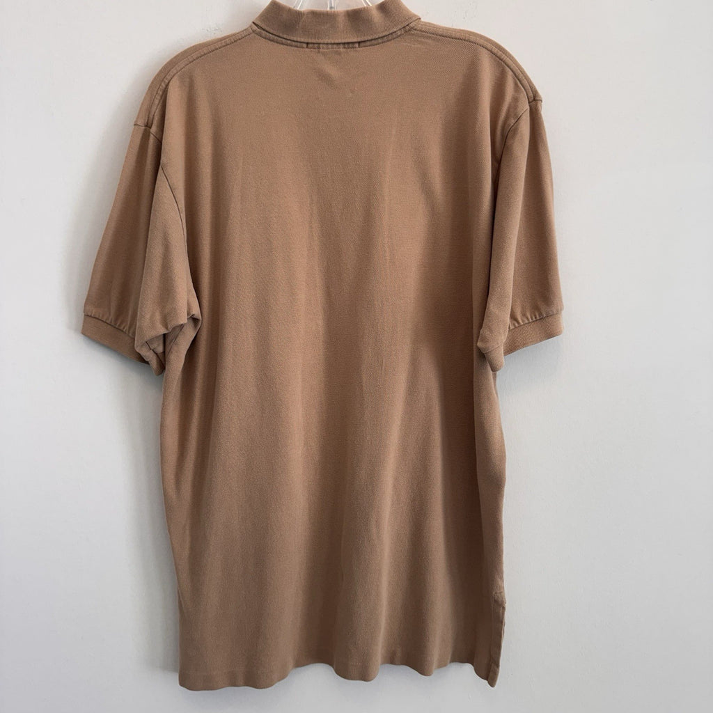 Polo Ralph Lauren Mens Large Tan Khaki Short Sleeve Pique Polo Shirt Pony