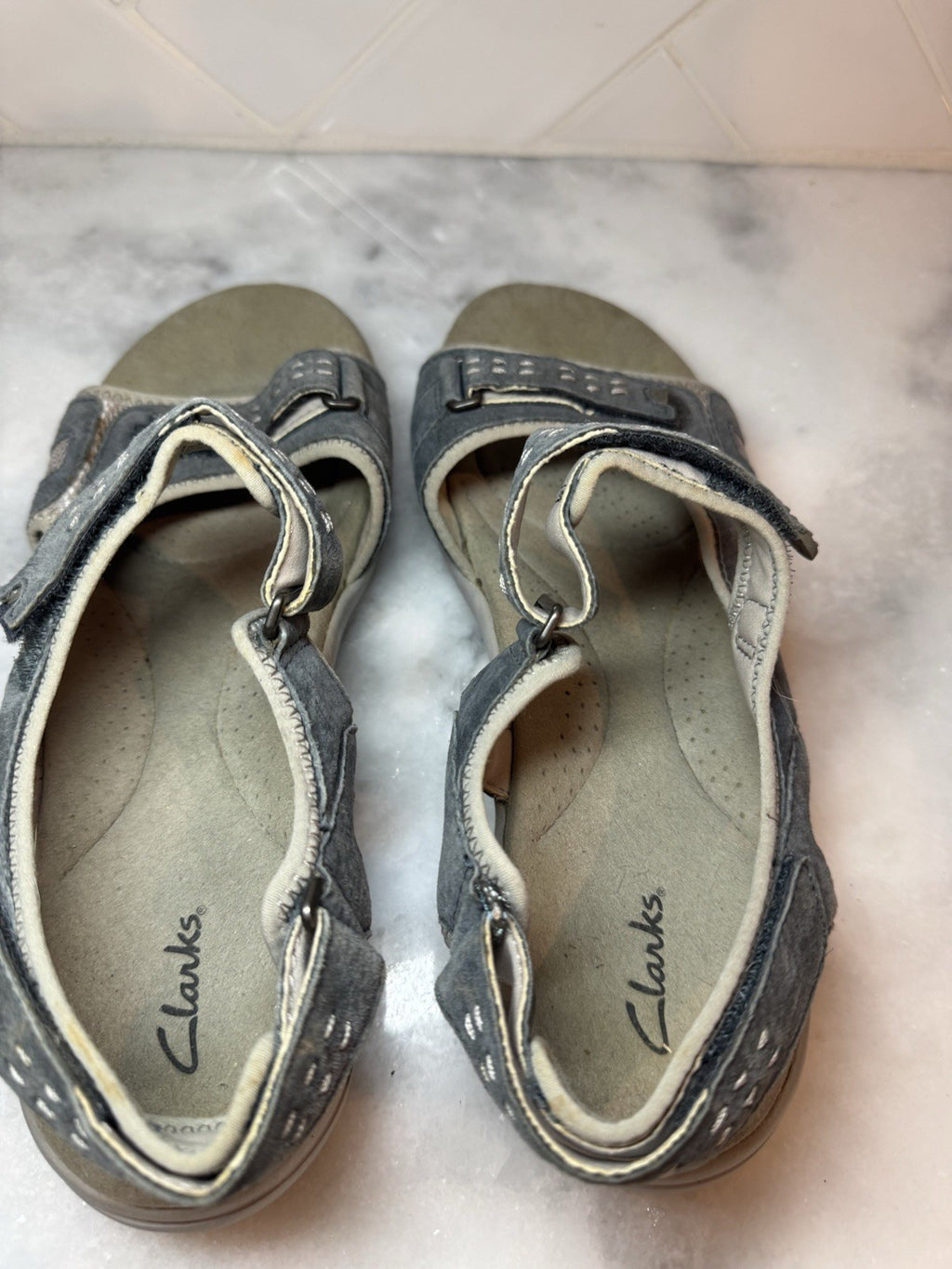 Clarks Morse Tour Denim Blue Suede Adjustable Strap Comfort Sandals Womens S11