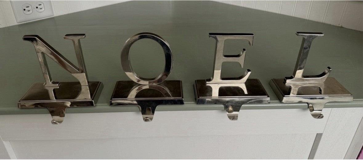 5" NOEL Christmas Holiday Mantel Stocking Holder Hanger Silver tone metal finish