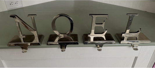 5" NOEL Christmas Holiday Mantel Stocking Holder Hanger Silver tone metal finish