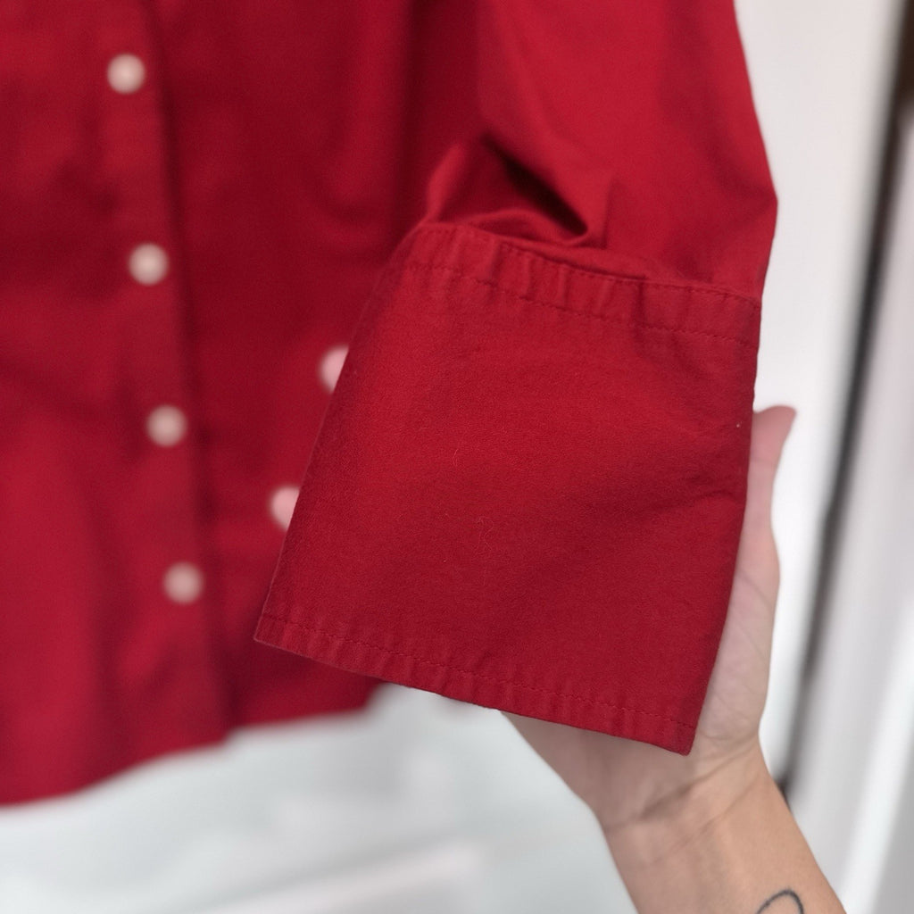 Talbots Stretch Button Down Shirt Red XL Long Sleeve Blouse Career Womens