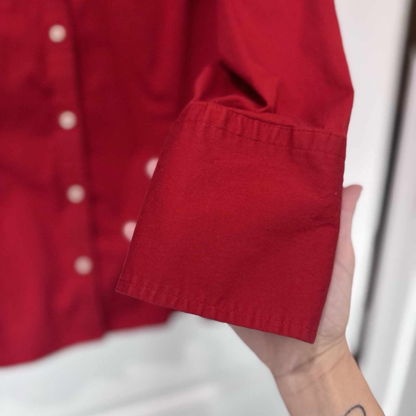 Talbots Stretch Button Down Shirt Red XL Long Sleeve Blouse Career Womens