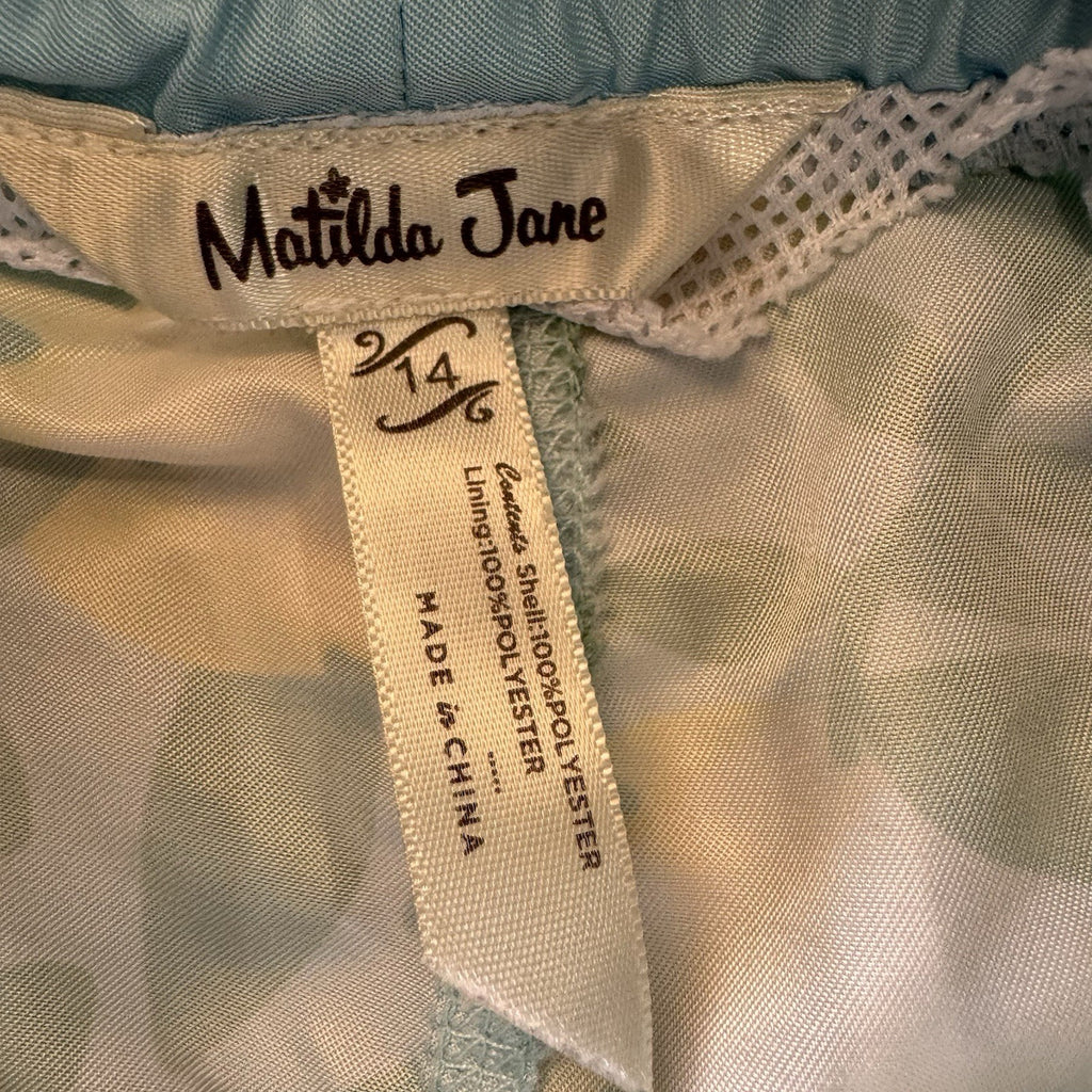 Matilda Jane Boys Size 14 Swim Trunks Board Shorts Lemon Print Blue Yellow Mesh