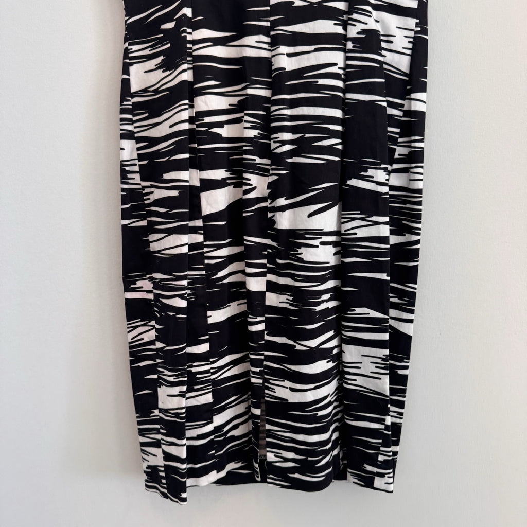 Calvin Klein Women 6 Sheath Dress Abstract Black White Brushstroke Cotton