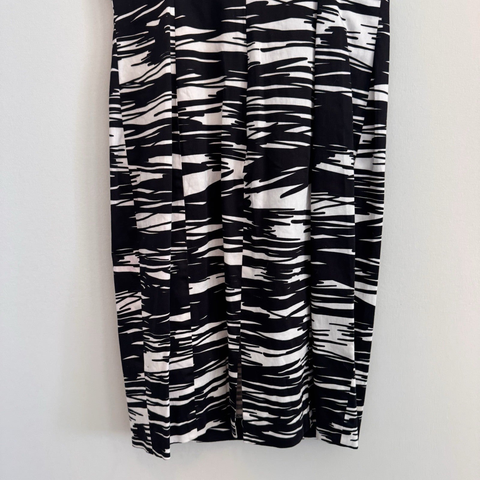 Calvin Klein Women 6 Sheath Dress Abstract Black White Brushstroke Cotton