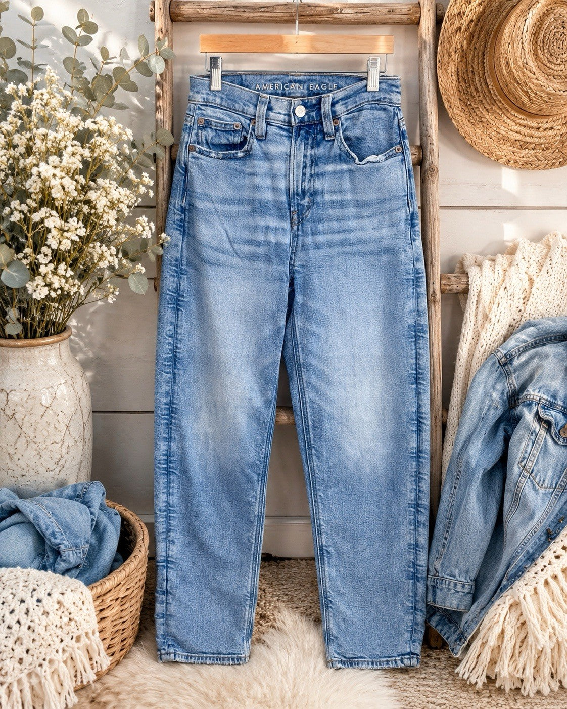 American Eagle Highest Rise Boyfriend Jeans 00 Short Light Wash Stretch Womens