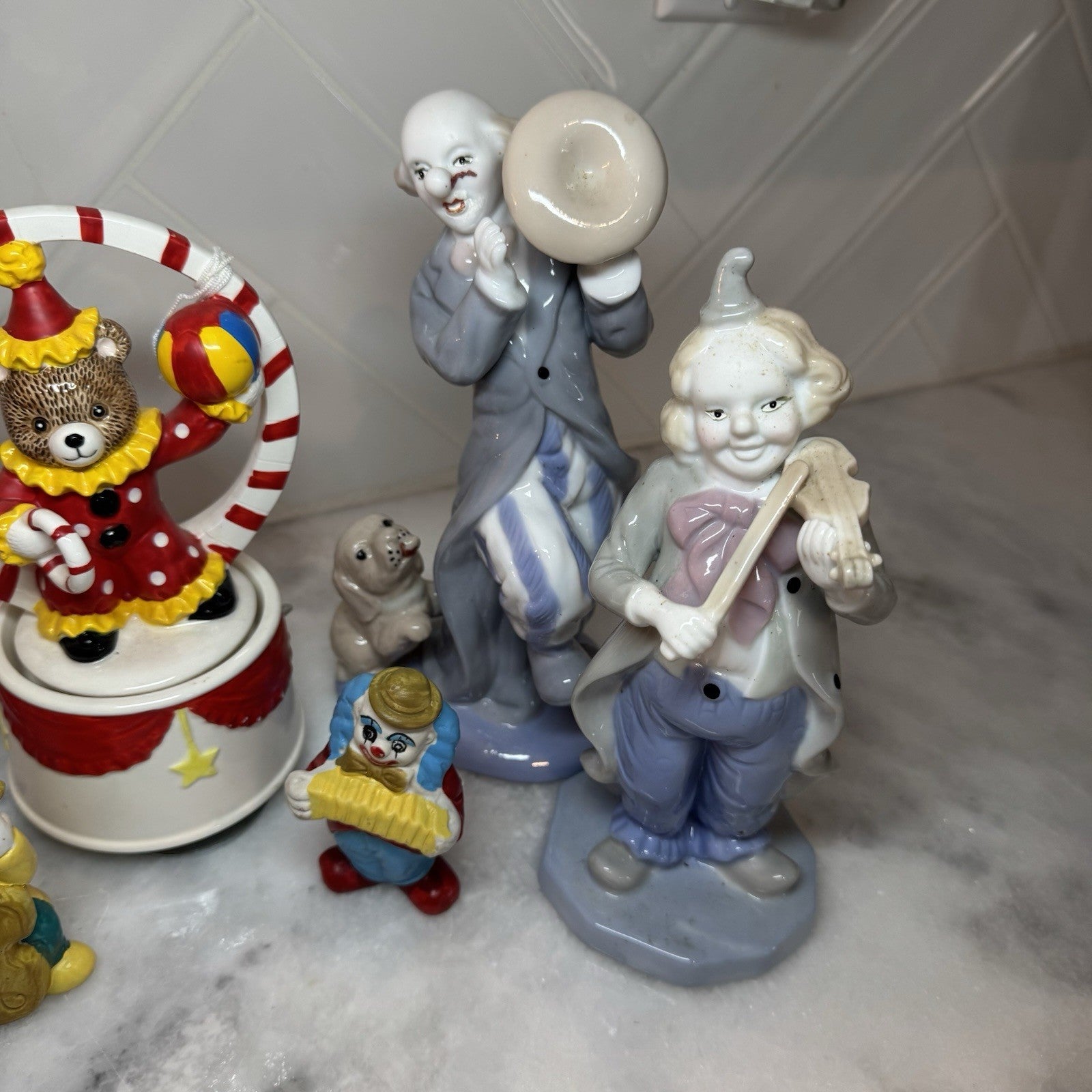 vintage Clown Figurine Lot Porcelain Music Box Circus Band Ceramic Decor