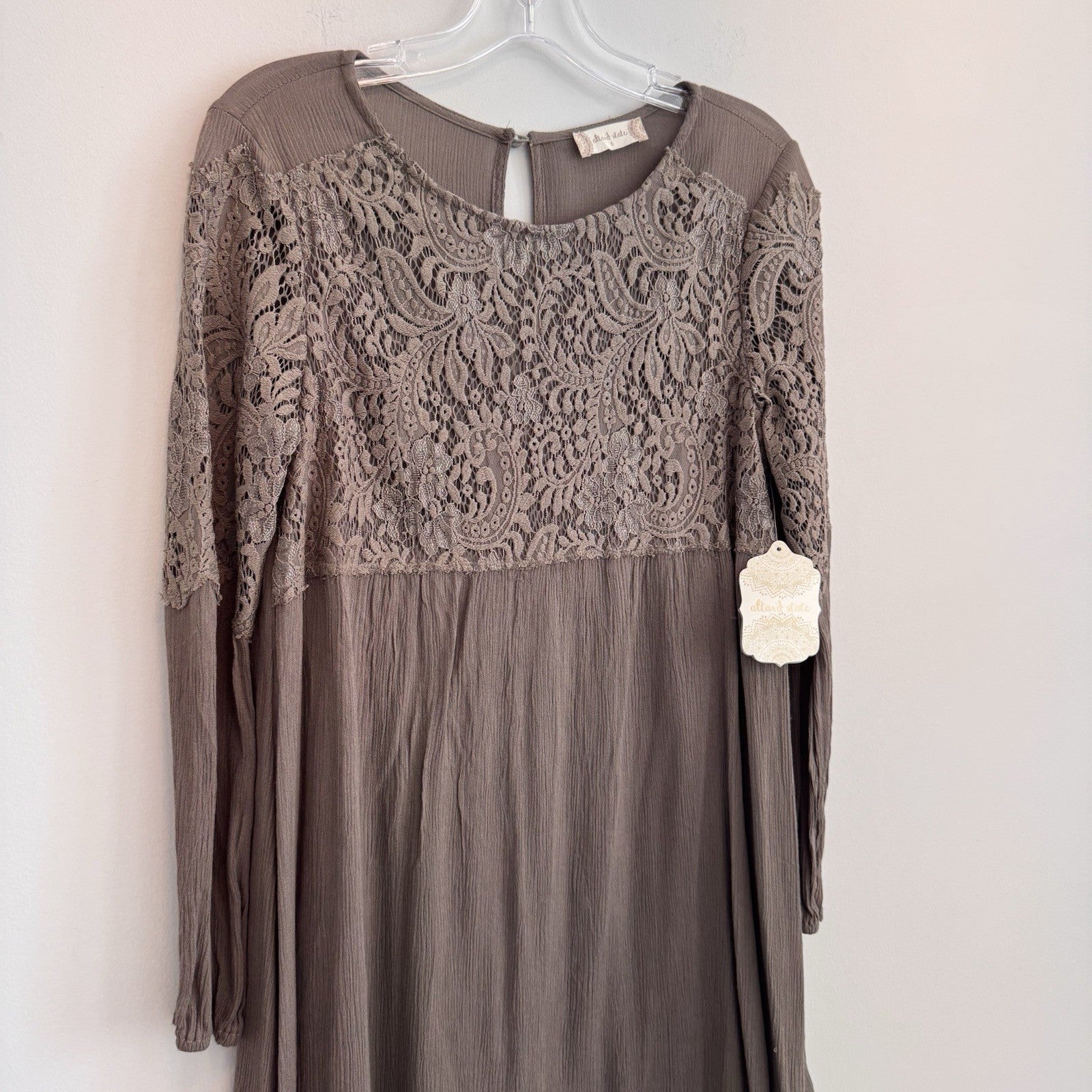 Altar'd State Women's Small Olive Green Lace Long Sleeve Boho Mini Dress NWT