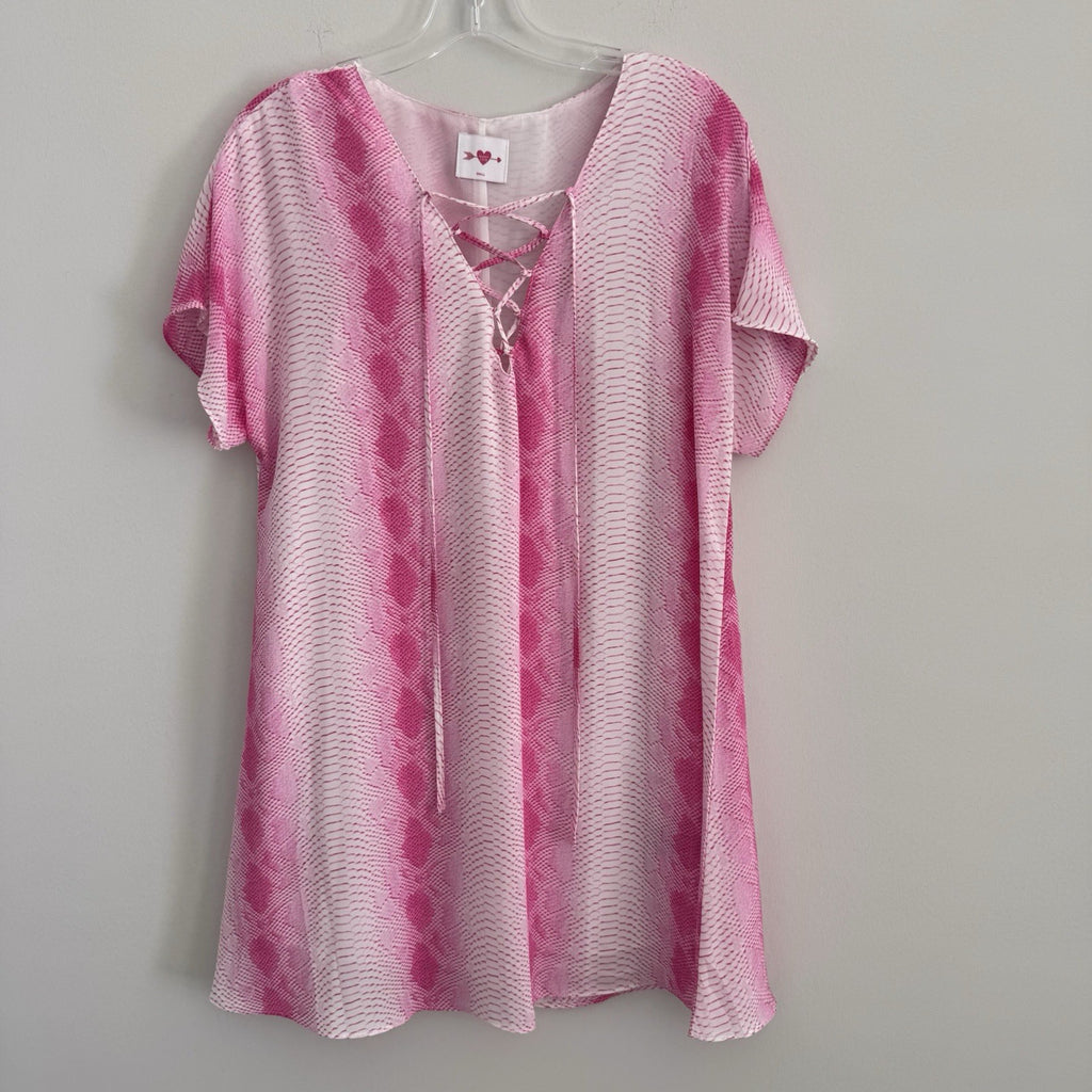 Buddy Love Lolly Pink Snakeskin Tunic Dress Women's Size Small Lace Up Neck Boho