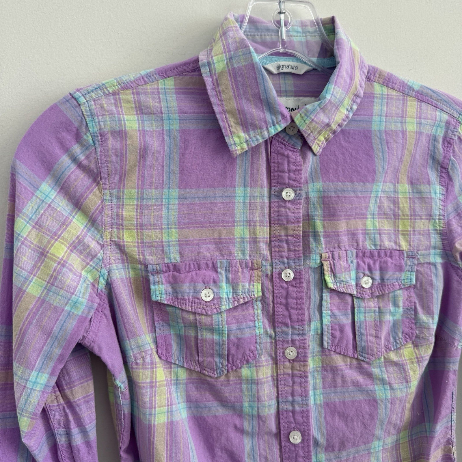 Aeropostale 87 Women’s Plaid Button Down Shirt XS Purple Y2K Pastel Preppy