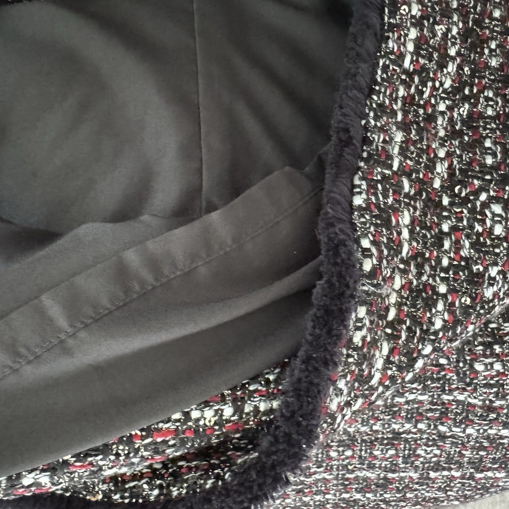 LOFT Tweed Pencil Skirt Size 4 Black Red White Fringe Trim Lined