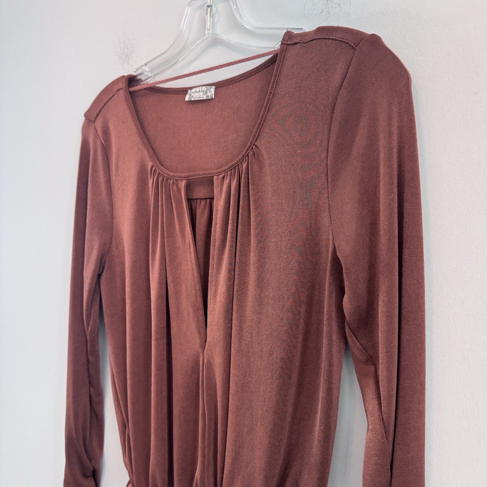 Free People Intimately Rust Brown Long Sleeve Bodysuit Thumbhole Women’s Small