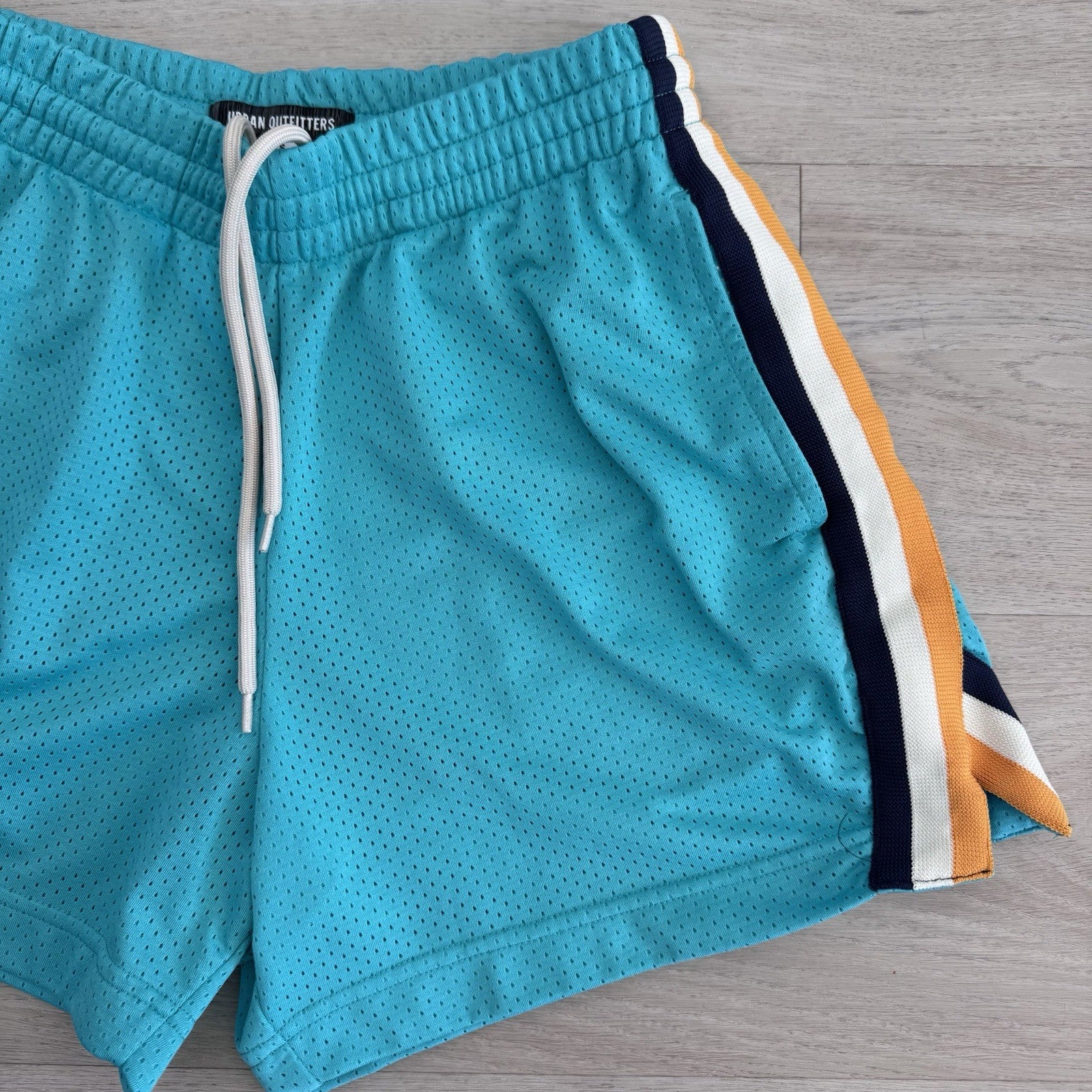 Urban Outfitters Mesh Shorts Small Teal Drawstring Stripe Retro Athletic