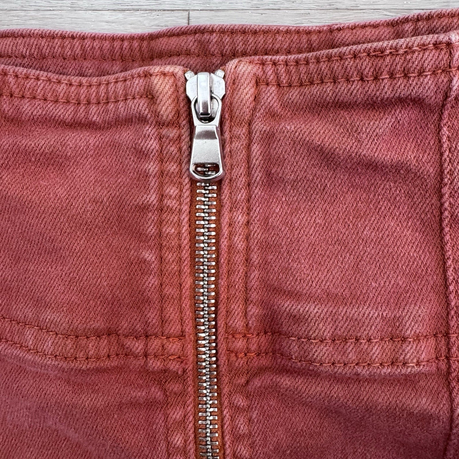 We The Free Rust Denim Mini Skirt High Rise Zip Front Size 24