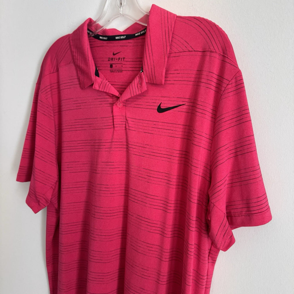 Nike Golf Dri Fit Polo Shirt Mens Large Pink Striped 1867 Logo Performance