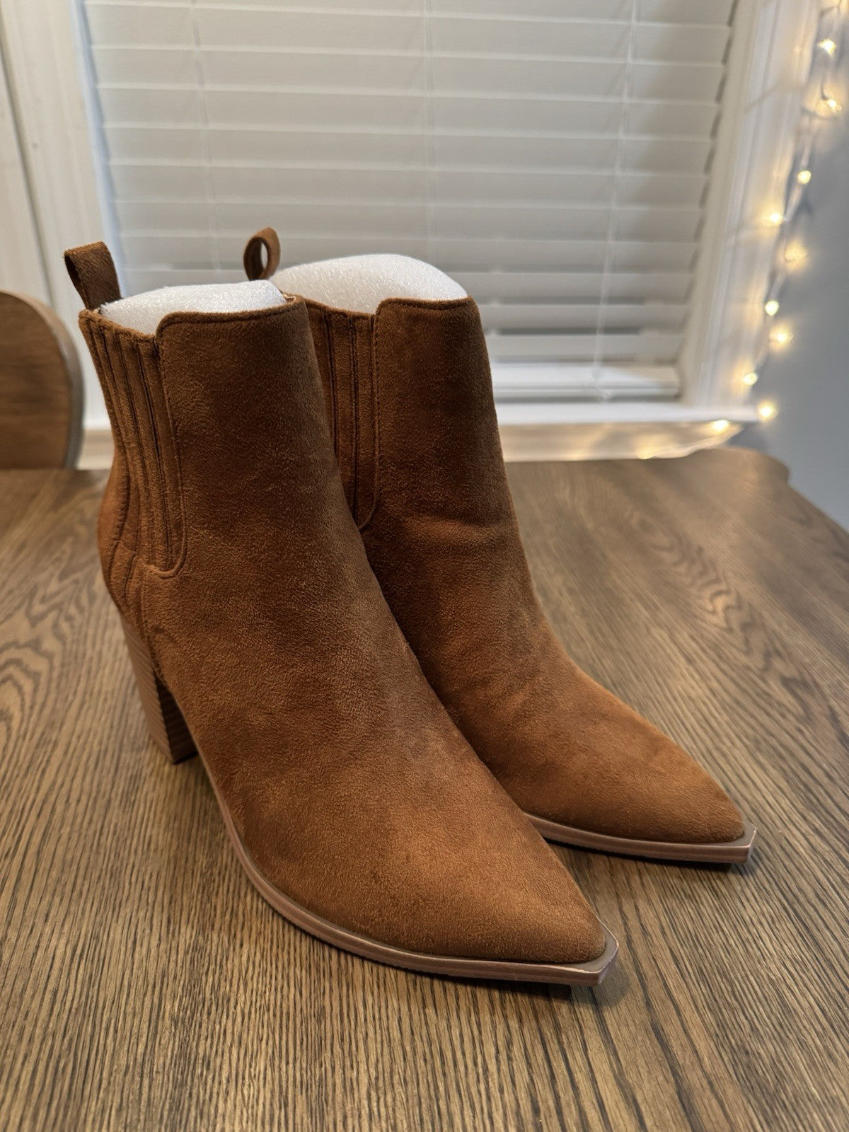 Imily Bela Women's Ankle Boots Pointed Toe Chunky Stacked Heeled Faux Suede NEW