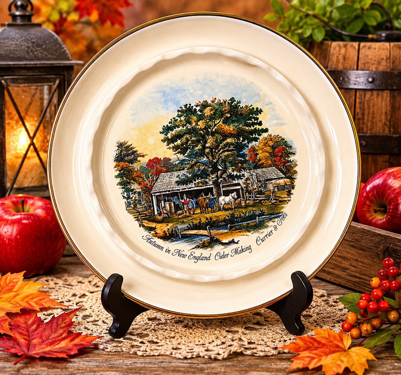Vintage Currier & Ives Autumn in New England Cider Making Plate 8”