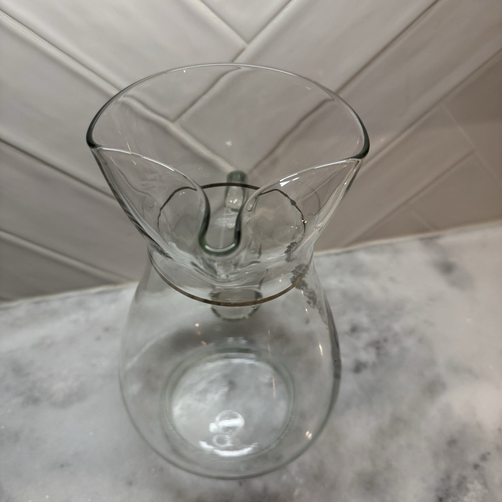 Vintage Silver 25th Anniversary Glass Pitcher Carafe Gold Trim Weston