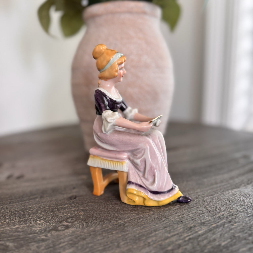 Goldcastle Chikusa Japan Porcelain Figurine Victorian Lady Reading on Bench