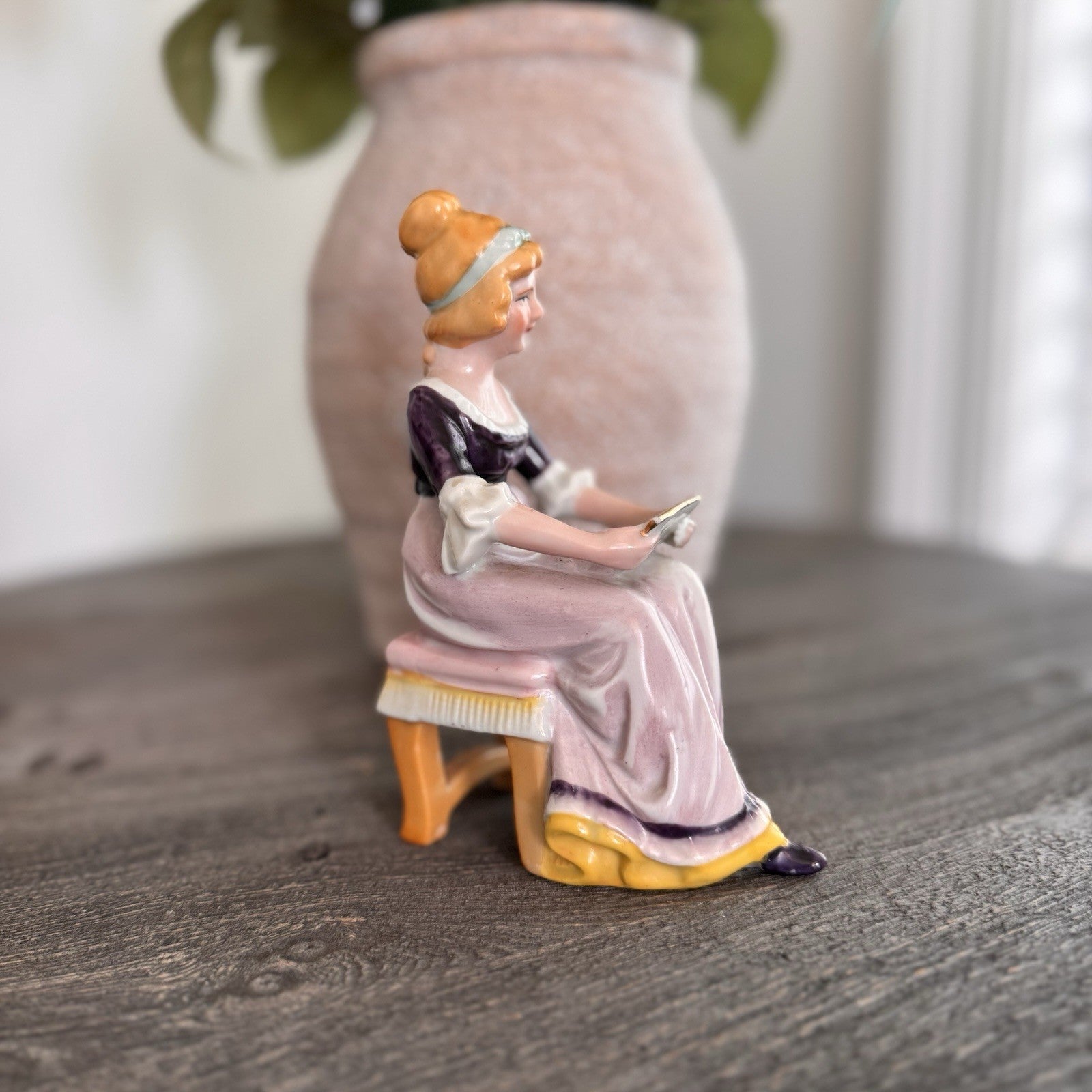 Goldcastle Chikusa Japan Porcelain Figurine Victorian Lady Reading on Bench