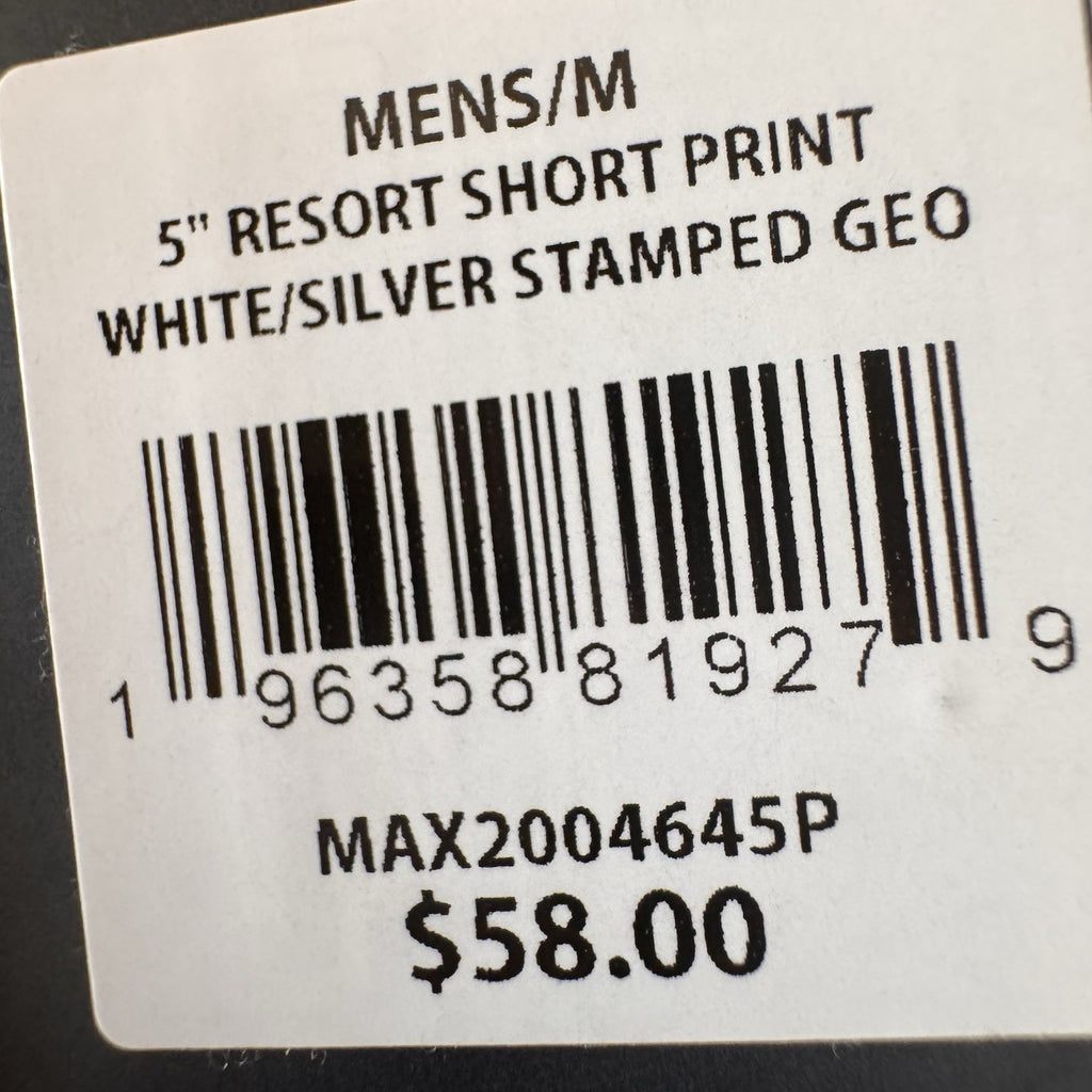 VRST Men’s 5” Resort Short White Silver Stamped Geo Print Medium NWT Quick Dry