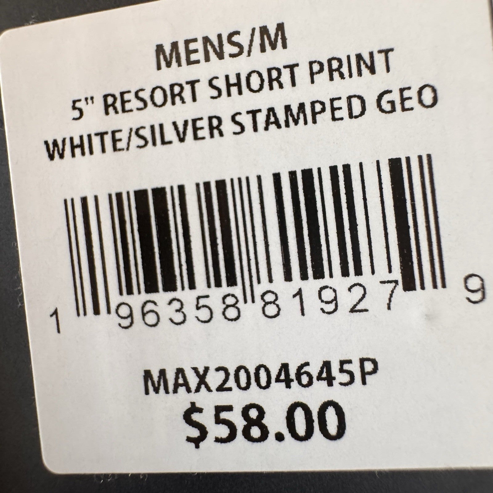 VRST Men’s 5” Resort Short White Silver Stamped Geo Print Medium NWT Quick Dry