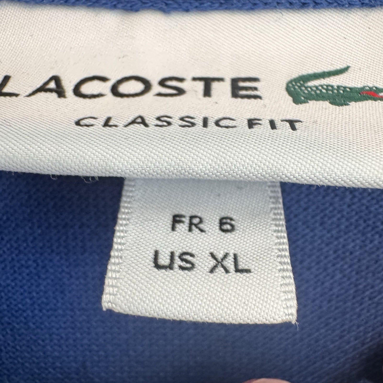 Lacoste L1212 Classic Fit Pique Polo Shirt Men’s Size 6 US XL Blue