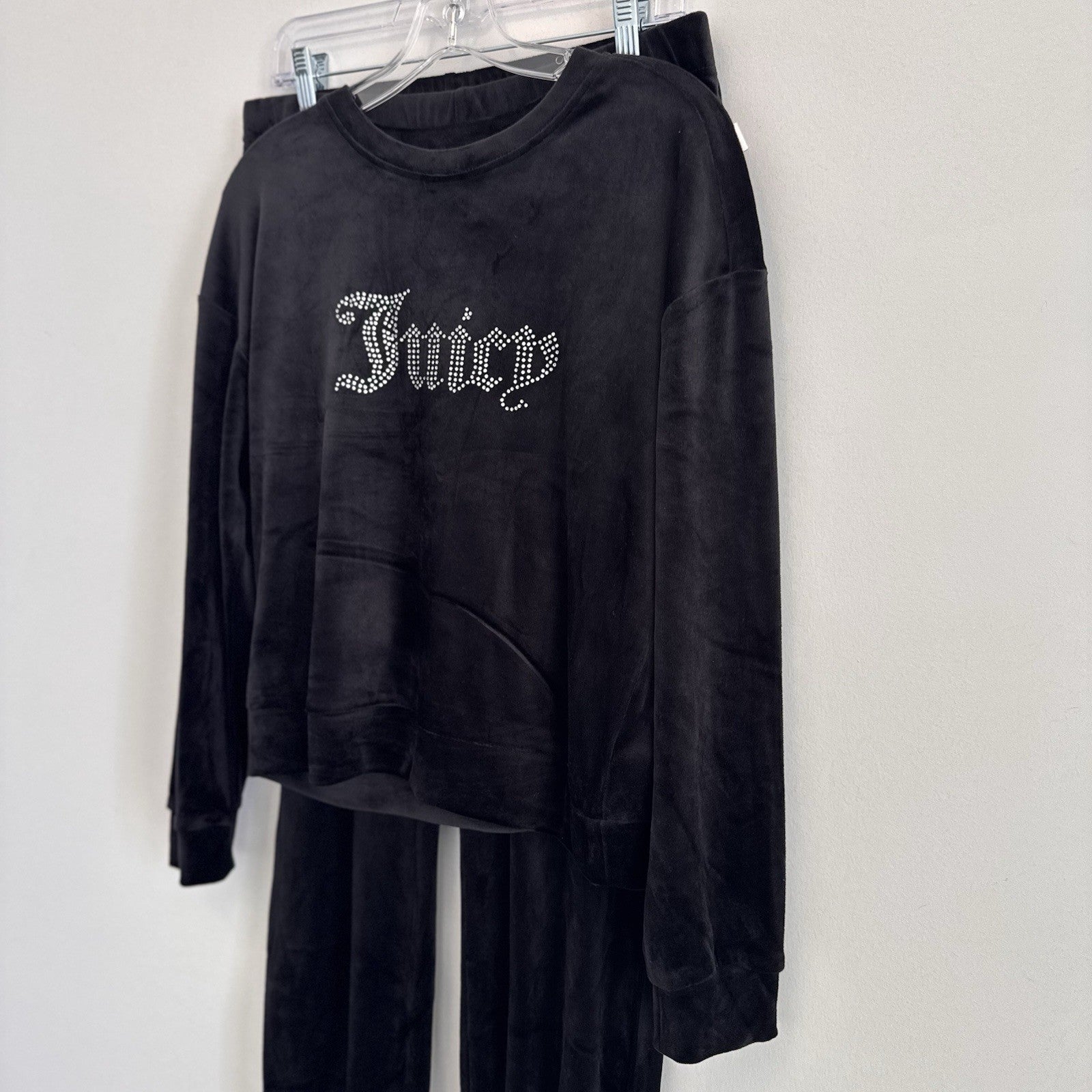 Juicy Couture Velour Tracksuit Set Black Rhinestone Logo Size M NWT Y2K