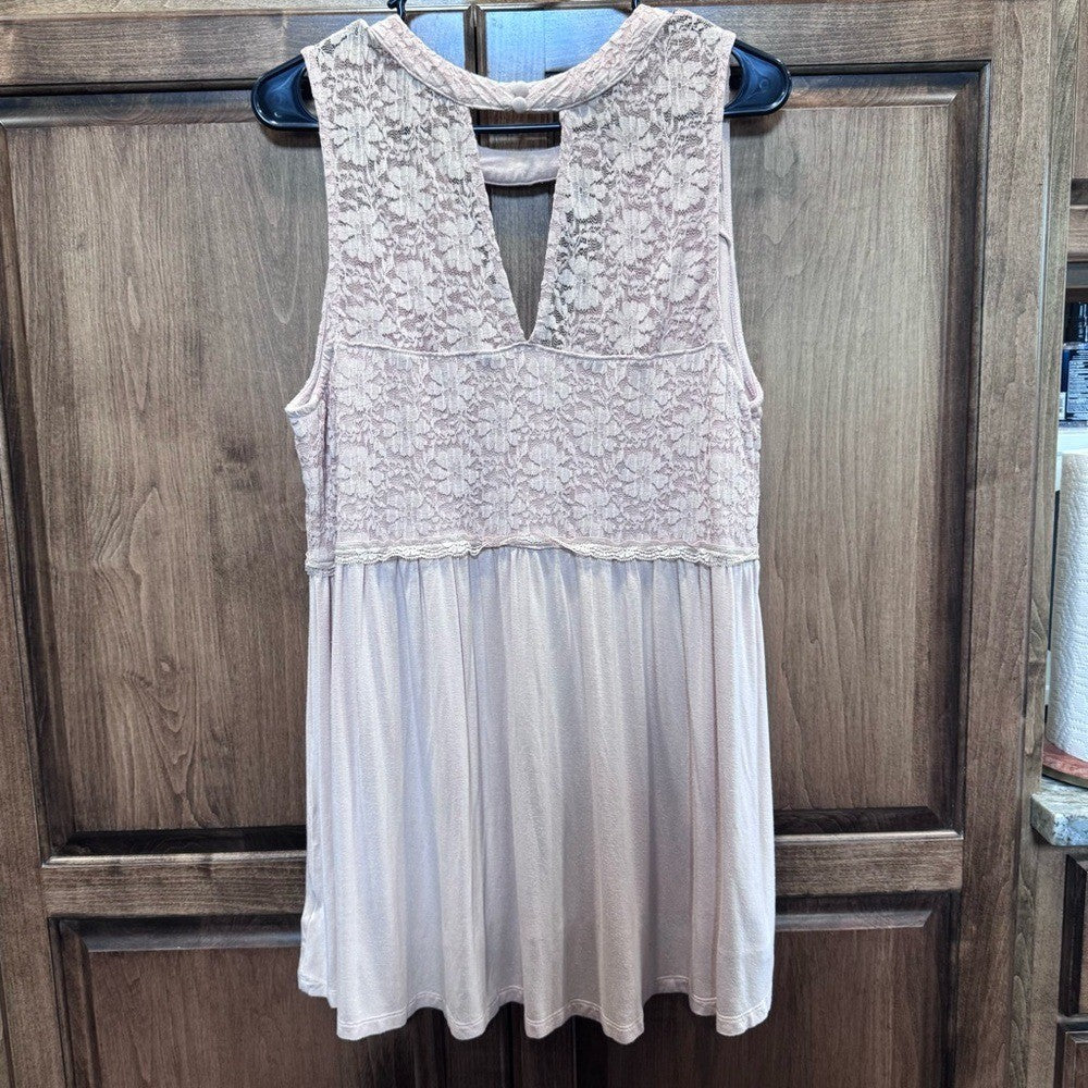Torrid Super Soft Sleeveless Lace Babydoll Top Blush Pink Size 1 Plus Stretch