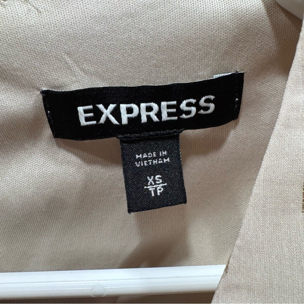 Express Puff Sleeve Midi Dress Women's XS Cream Beige Polka Dot V-Neck Fit