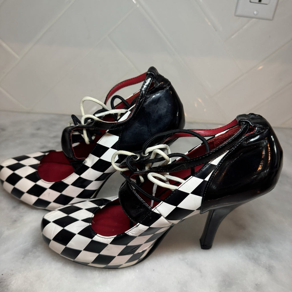 Funtasma Pleaser Harlequin Checkerboard Lace-Up Heels Women’s 9-9.5 Goth