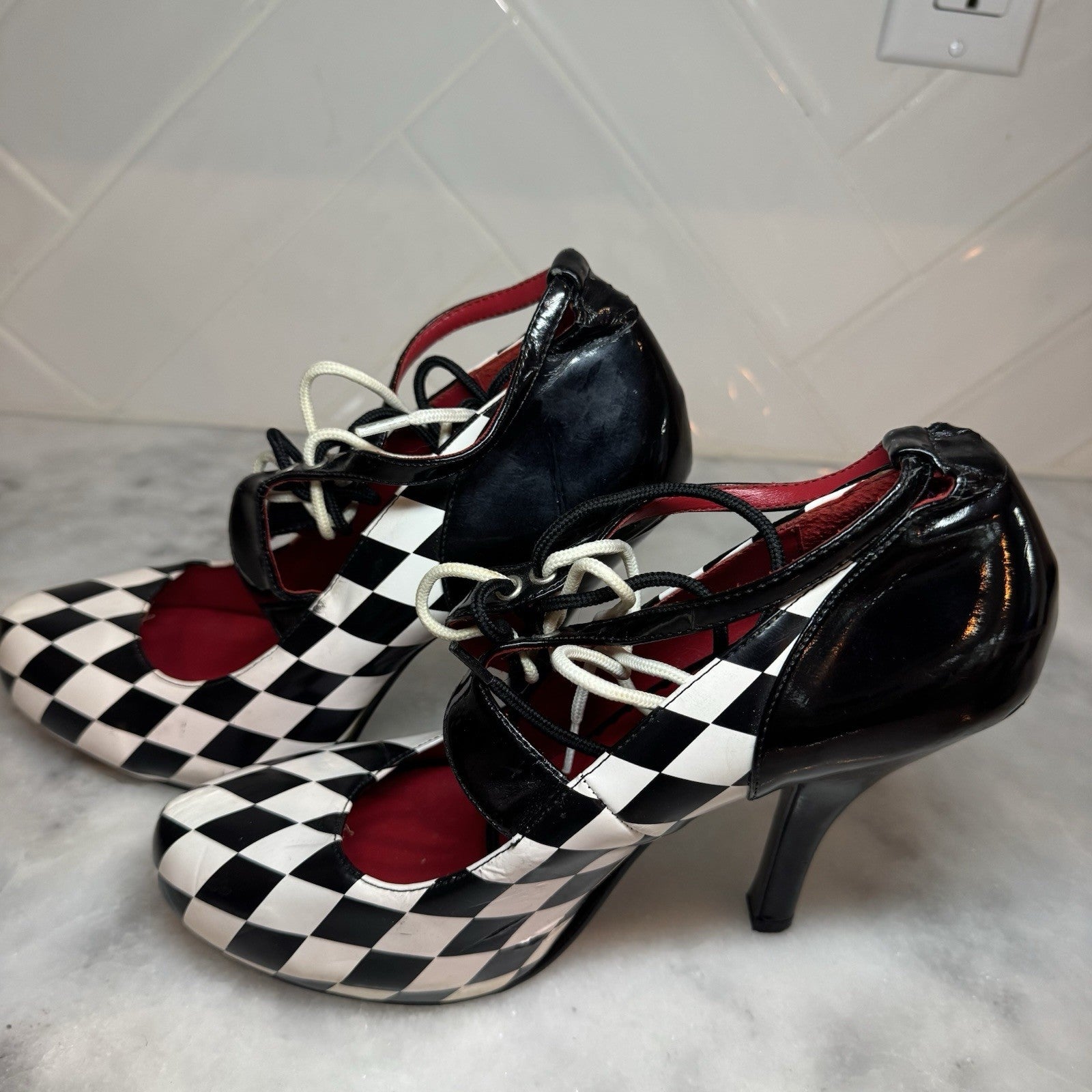Funtasma Pleaser Harlequin Checkerboard Lace-Up Heels Women’s 9-9.5 Goth