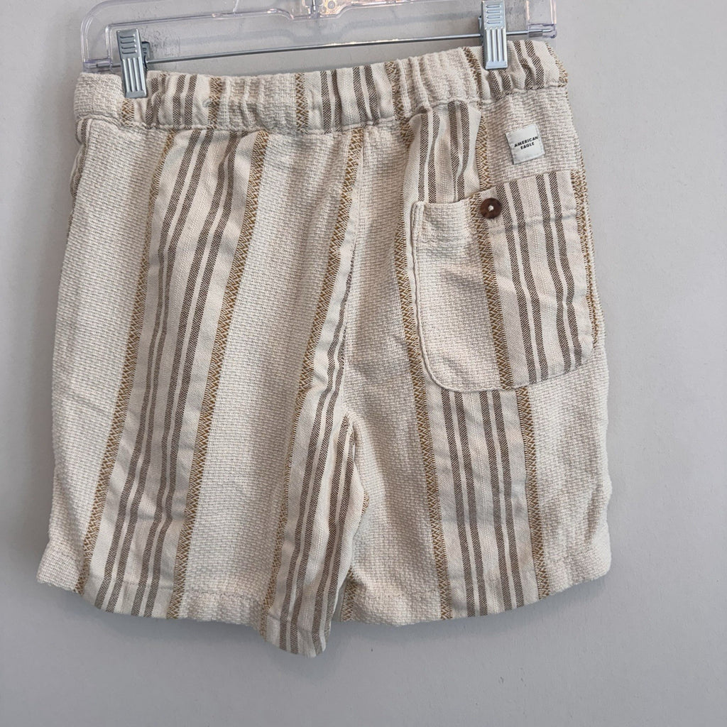 American Eagle Striped Textured Organic Cotton Blend Shorts Cream Tan XS