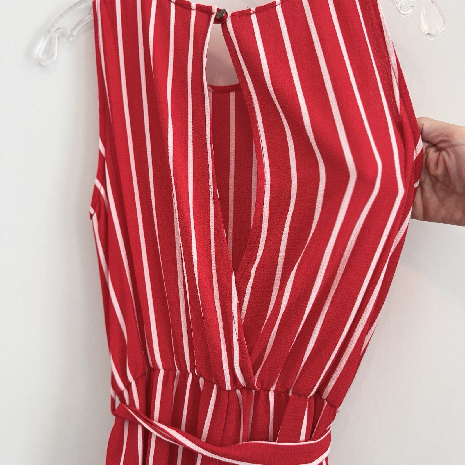 Peppermint Boutique Red White Striped Jumpsuit Small S Wide Leg Cutout Back