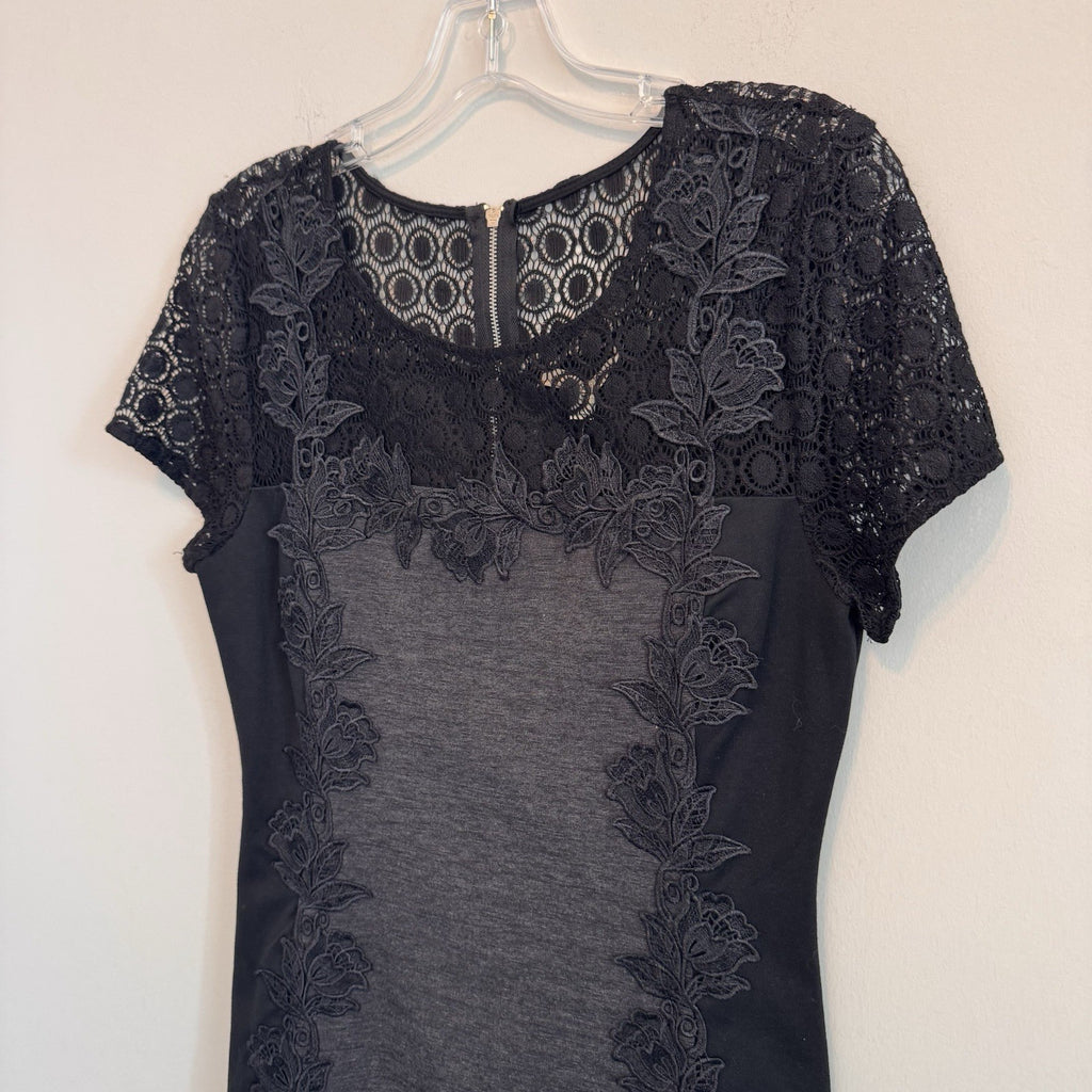 NWT 41 Hawthorn Truly Poppy Becka Lace Trim Sheath Dress Dark Grey Medium