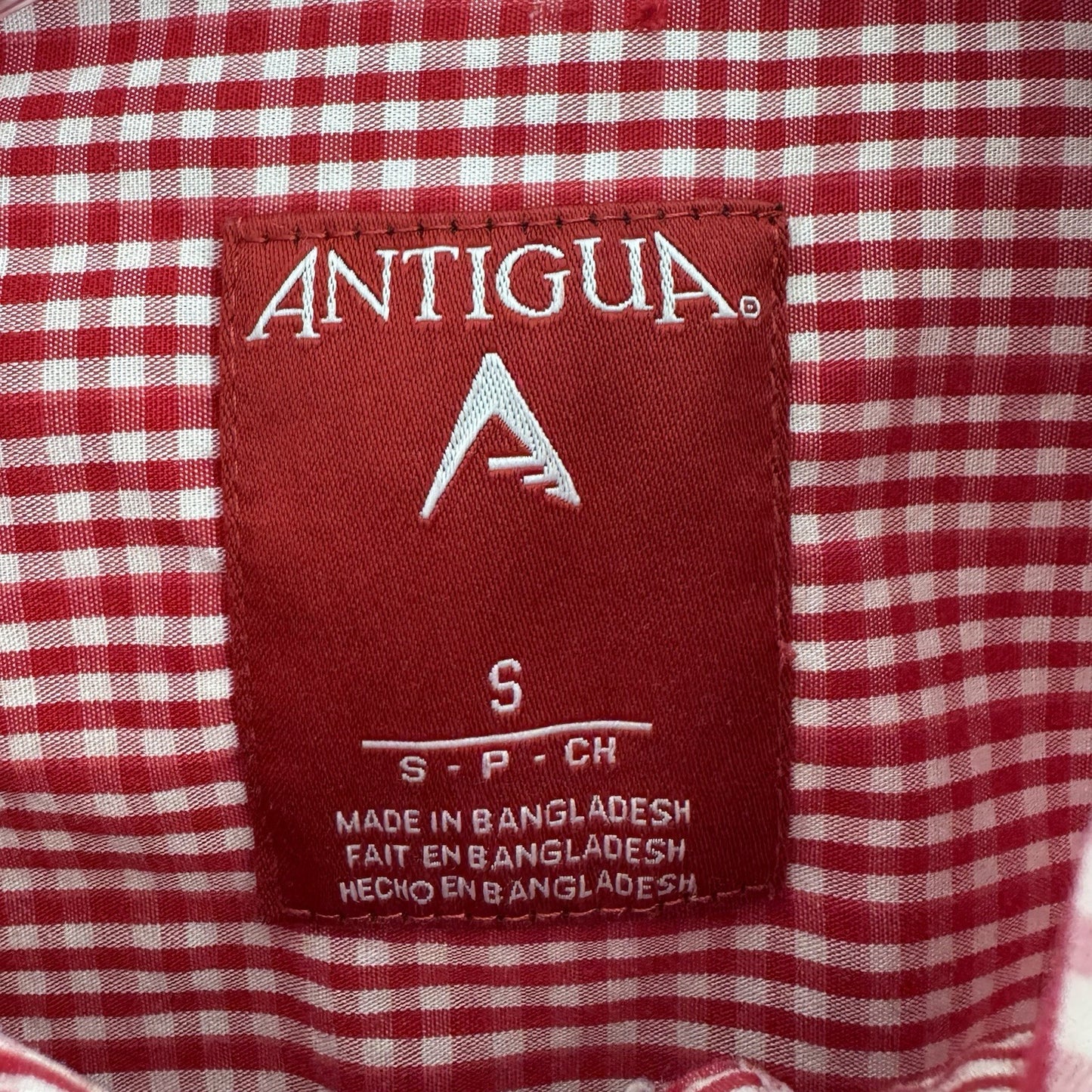 Antigua UL Lafayette Button Down Shirt Small Red Gingham Long Sleeve Logo
