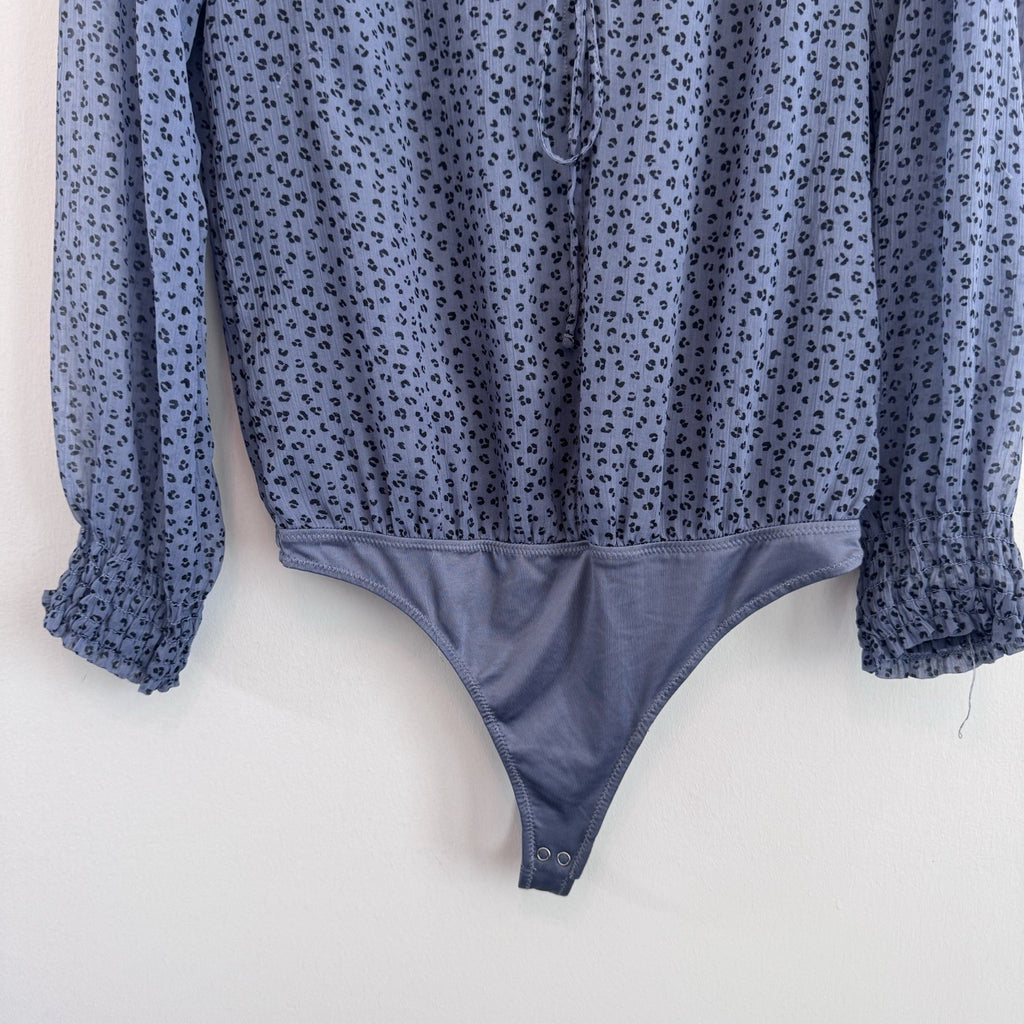 Abercrombie & Fitch Bodysuit Top M Blue Leopard Print Long Sleeve