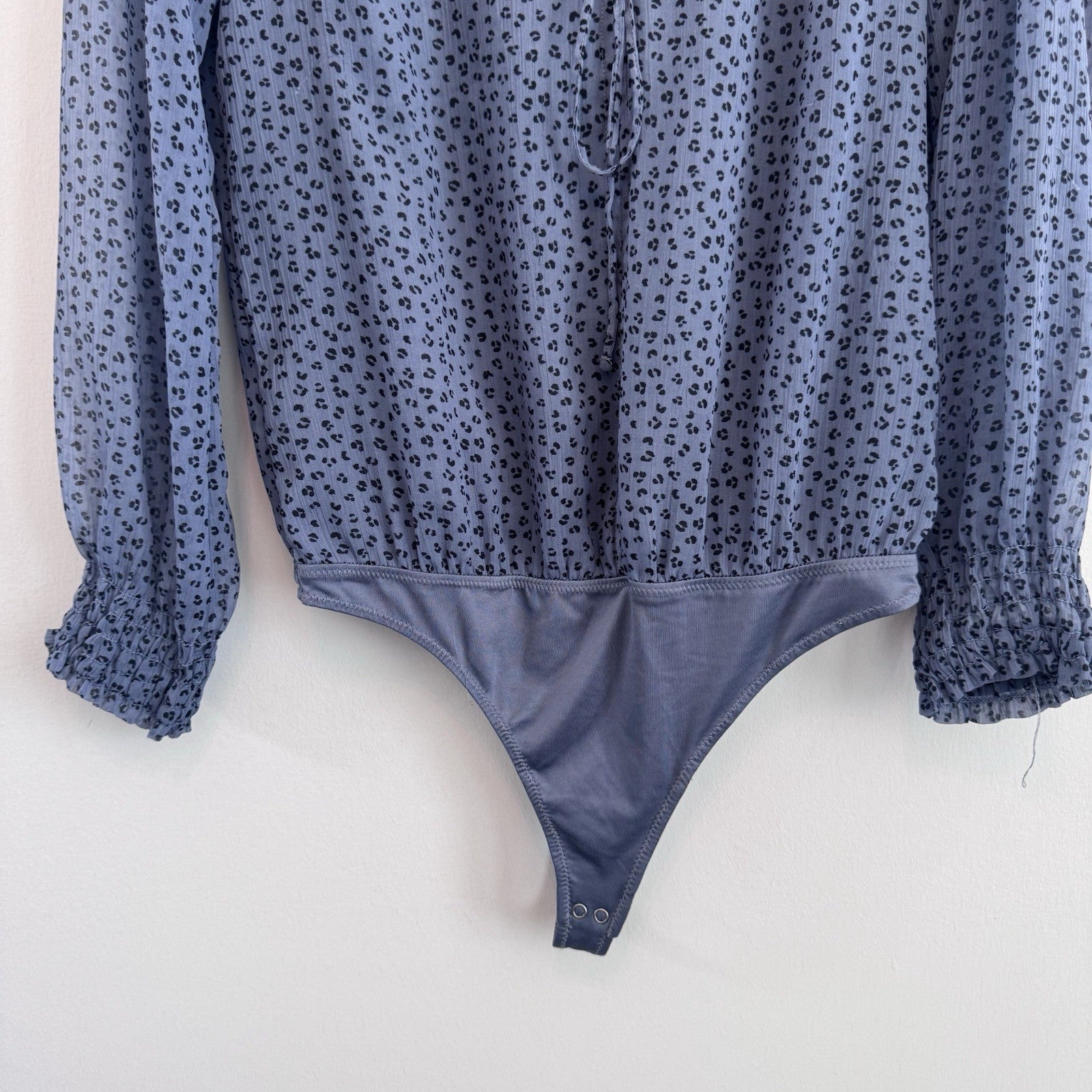 Abercrombie & Fitch Bodysuit Top M Blue Leopard Print Long Sleeve