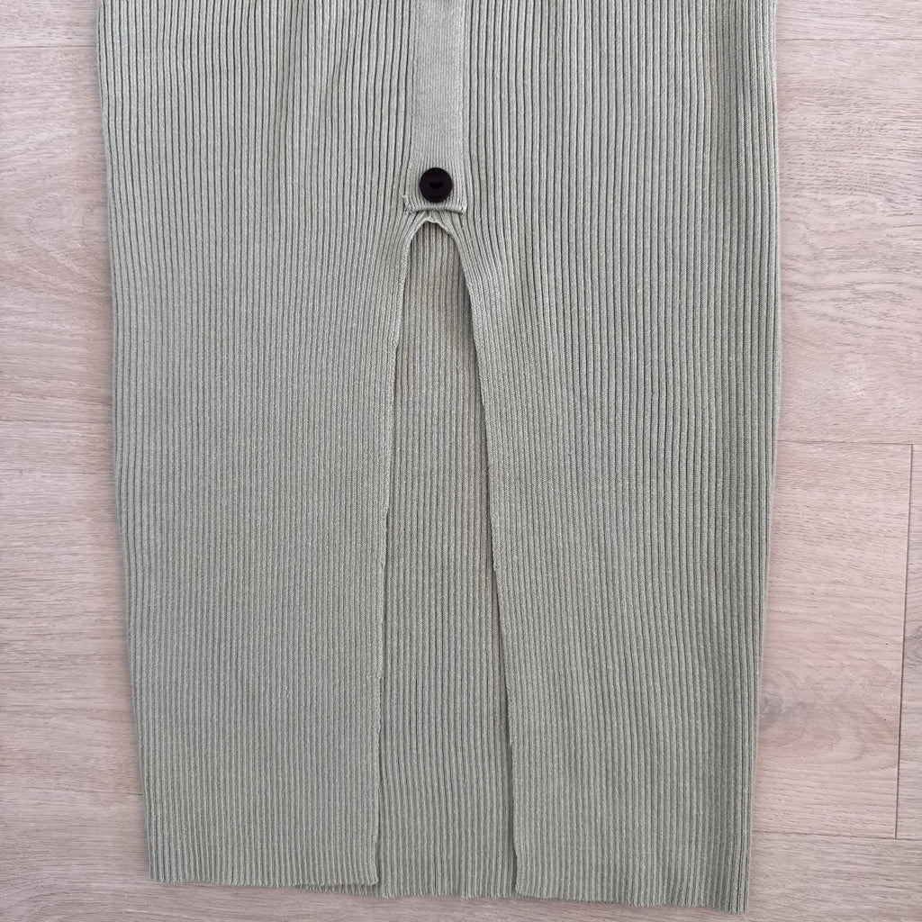 Missguided Women’s Sage Ribbed Midi Skirt US 4 Front Slit Button Detail