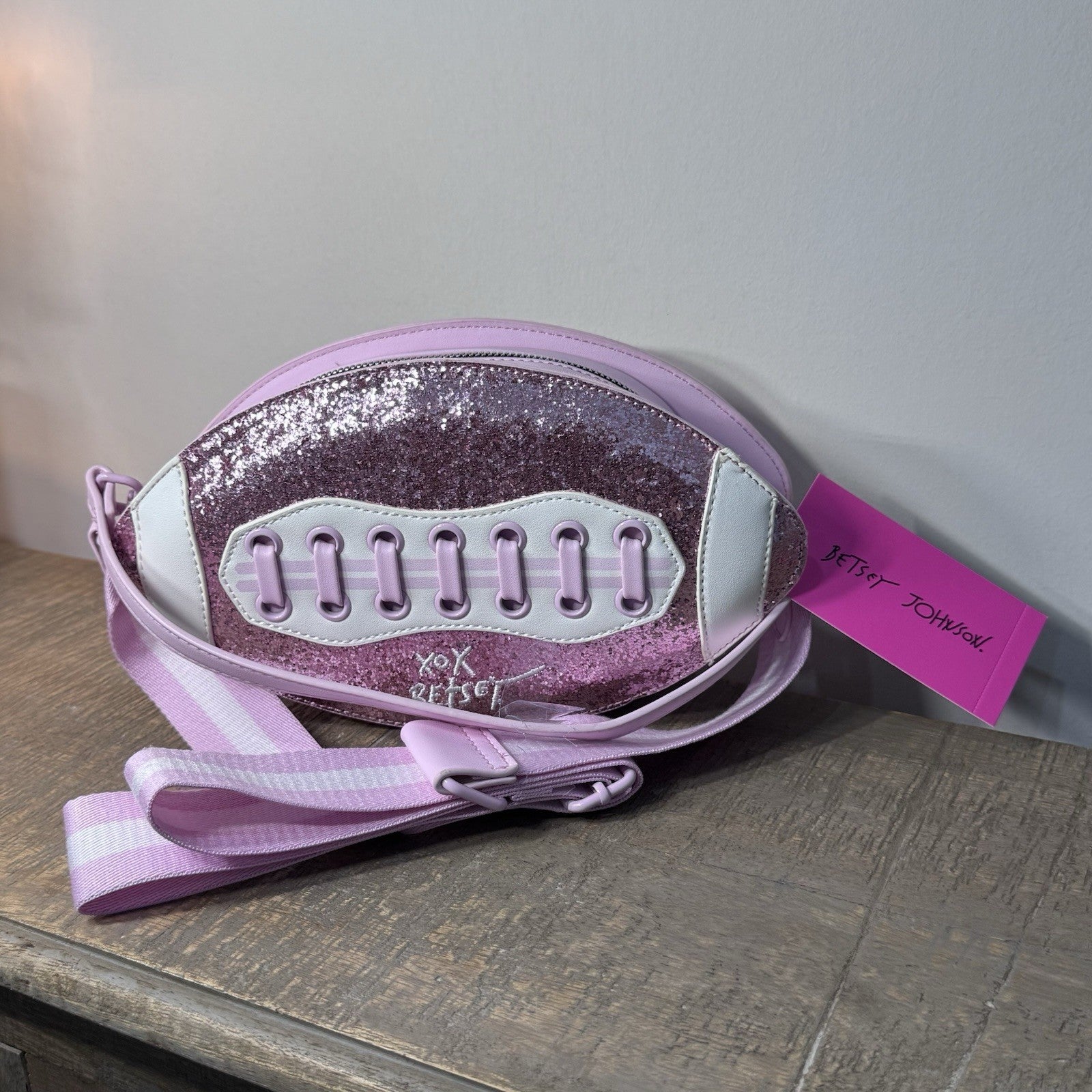 Betsey Johnson XOTEAM Pink Sequin Football Crossbody Shoulder Bag NWT Blush