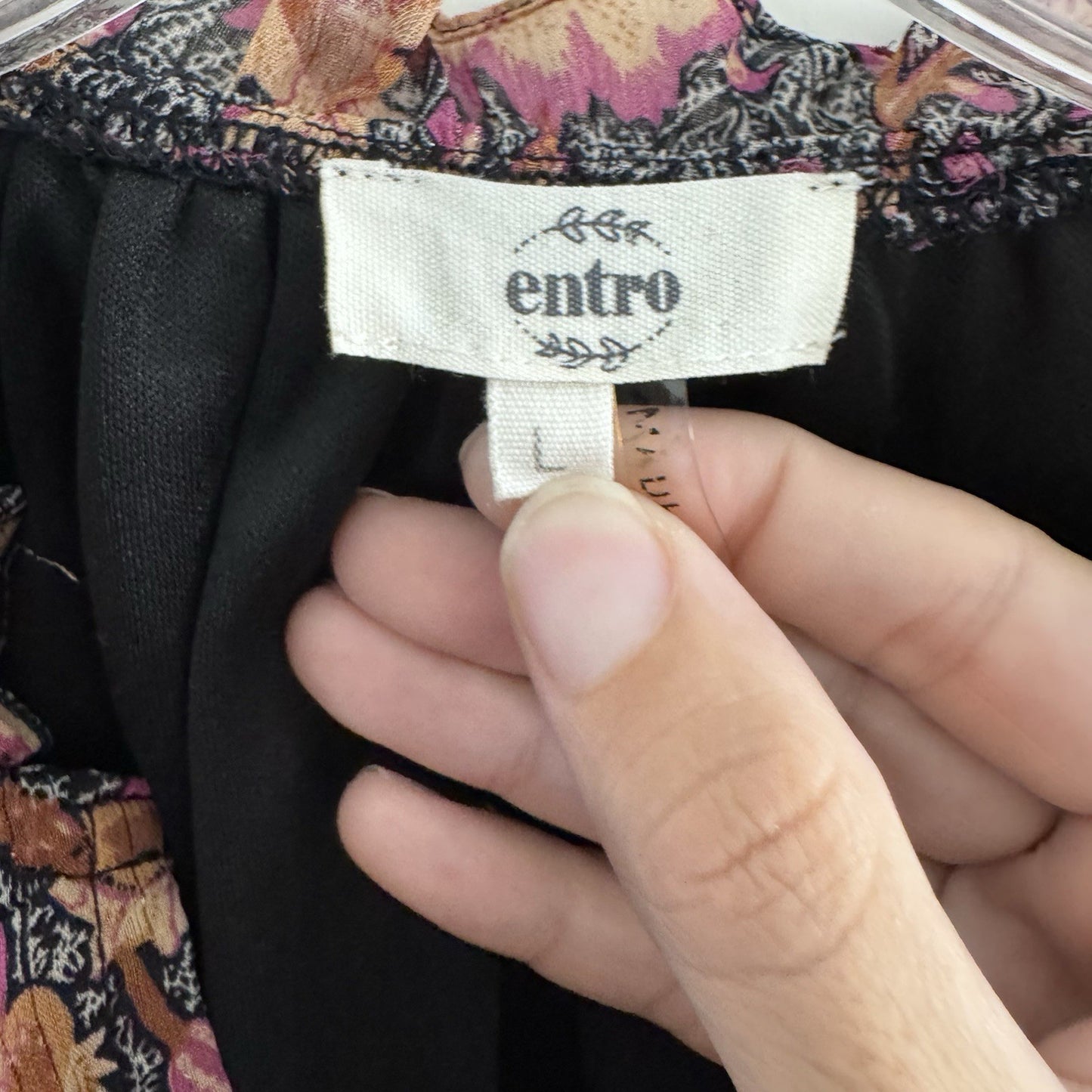 Entro Floral Ruffle Blouse Large Boho Sheer Long Sleeve Top Lined