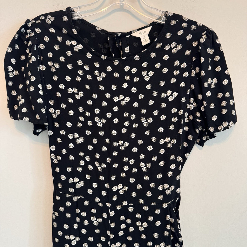 1901 Nordstrom Big Girls XL 14/16 Black White Daisy Look Back Jumpsuit Wide Leg