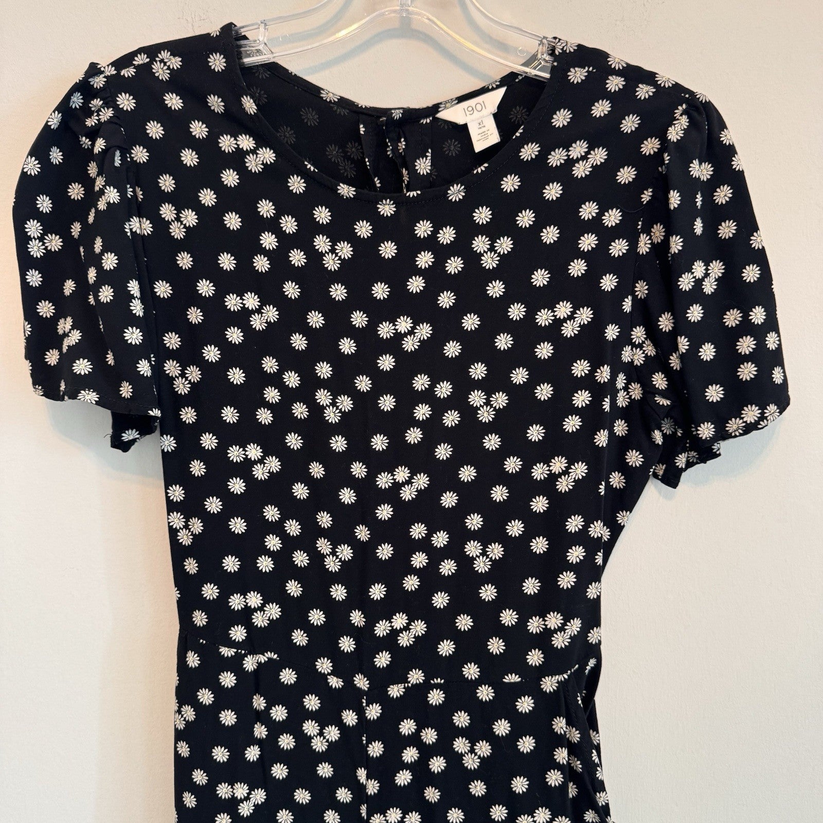 1901 Nordstrom Big Girls XL 14/16 Black White Daisy Look Back Jumpsuit Wide Leg