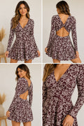 Altar’d State Burgundy Floral Cutout Back Dress Long Sleeve Small