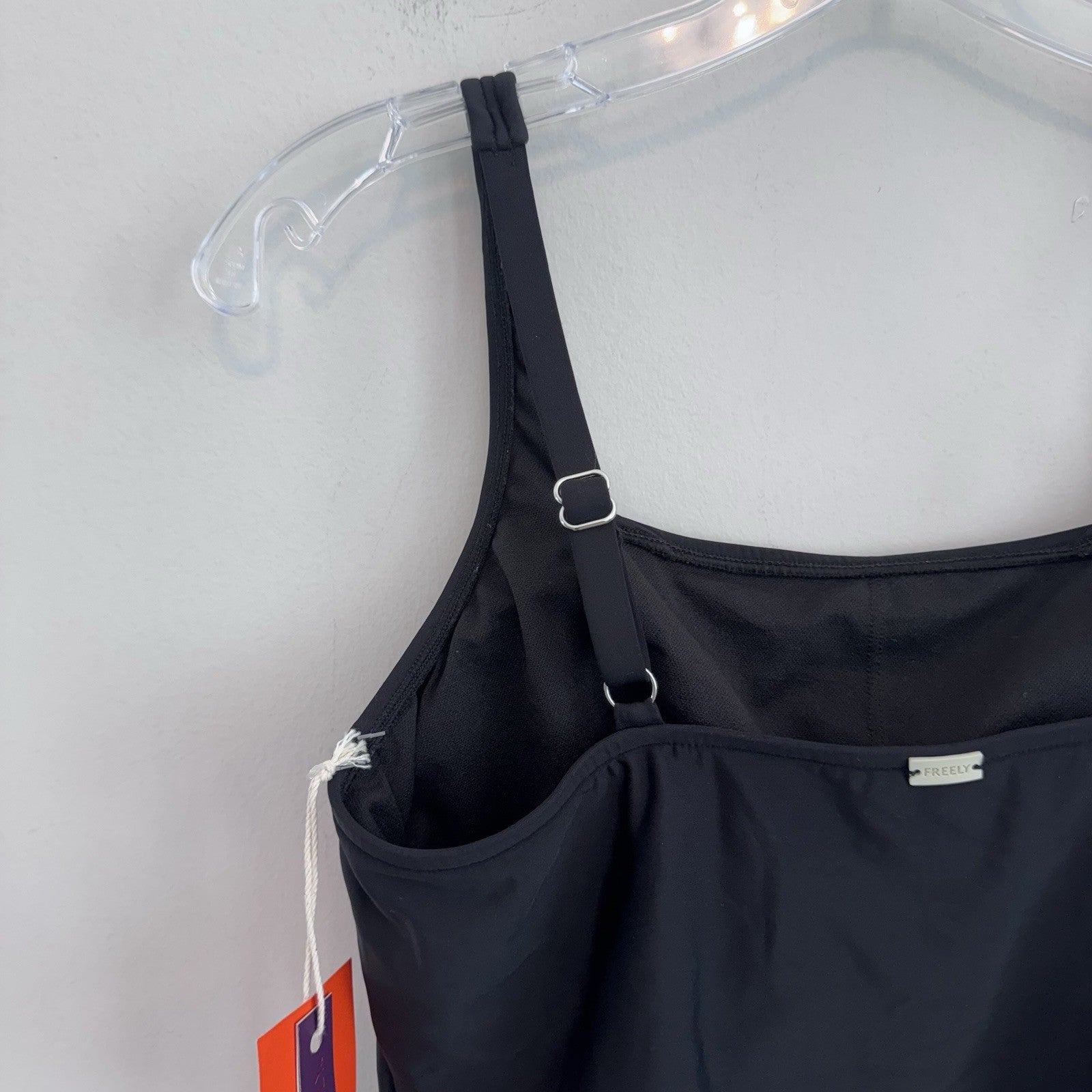 NWT Freely Black Cropped Tankini Top M Square Neck Swim Top