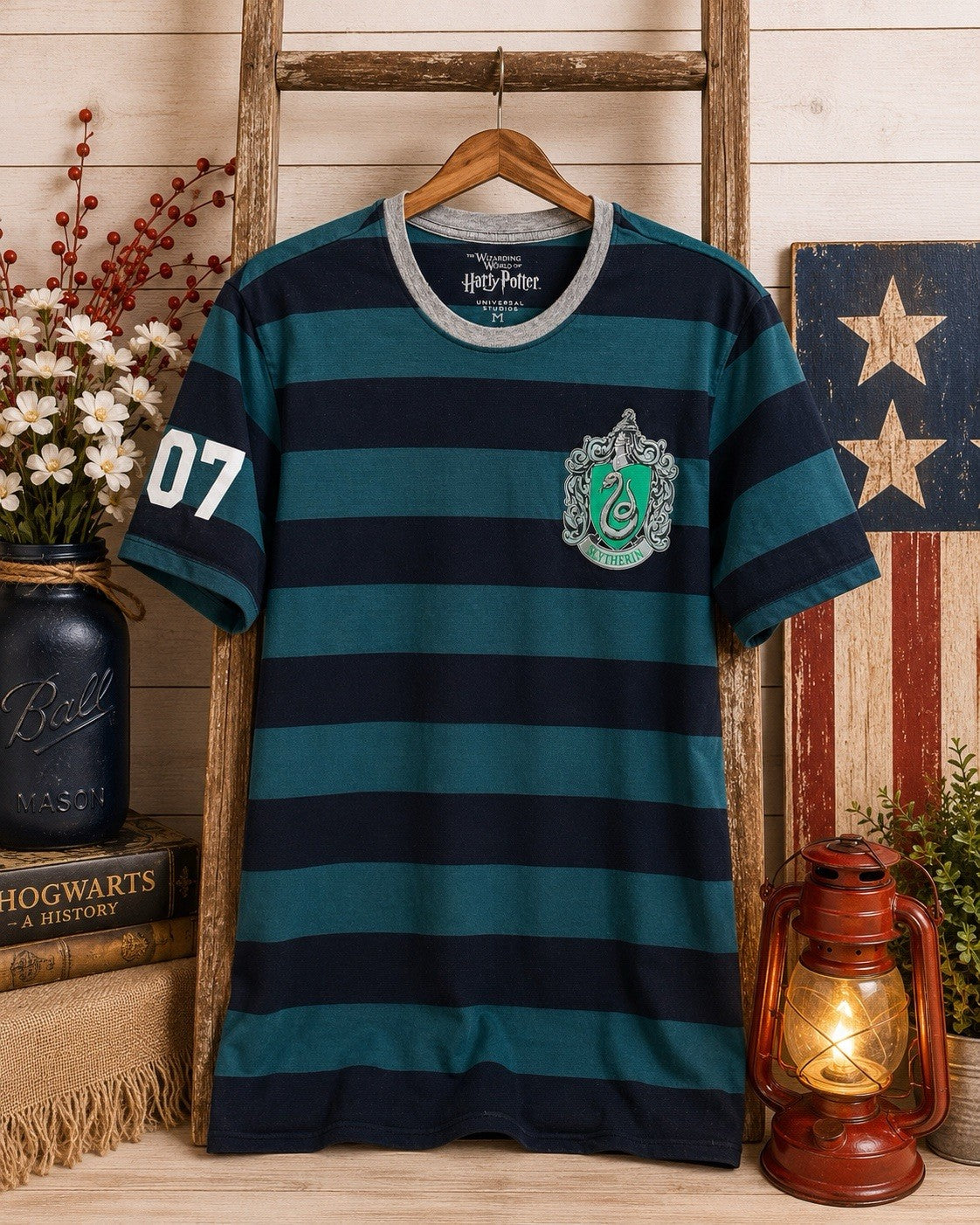 Wizarding World Harry Potter Universal Studios Slytherin Striped Shirt Adult Med